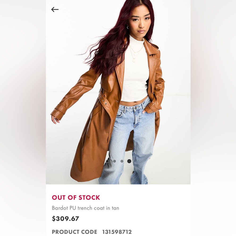 Bardot PU Tan Trench Coat for Women
